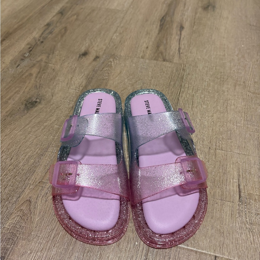 New Steve Madden Kids Glittery Pink Slide Sandals